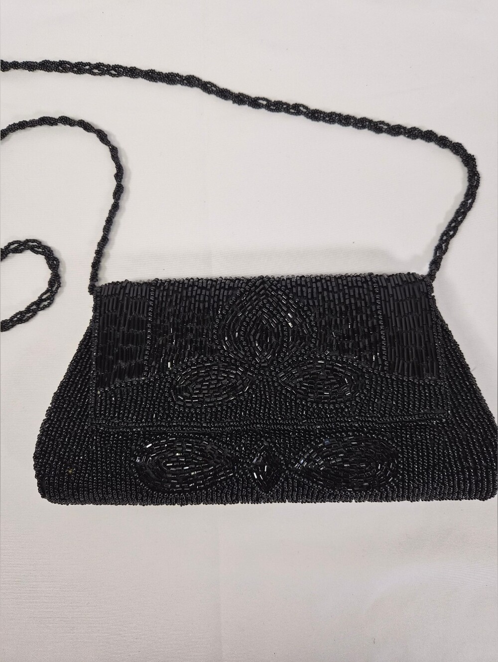 Black Beaded Evening Clutch with Braided Strap American Vinatge Bag